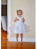 Beaded White Lace Tulle Flower Girl Dress With Horsehair Bands